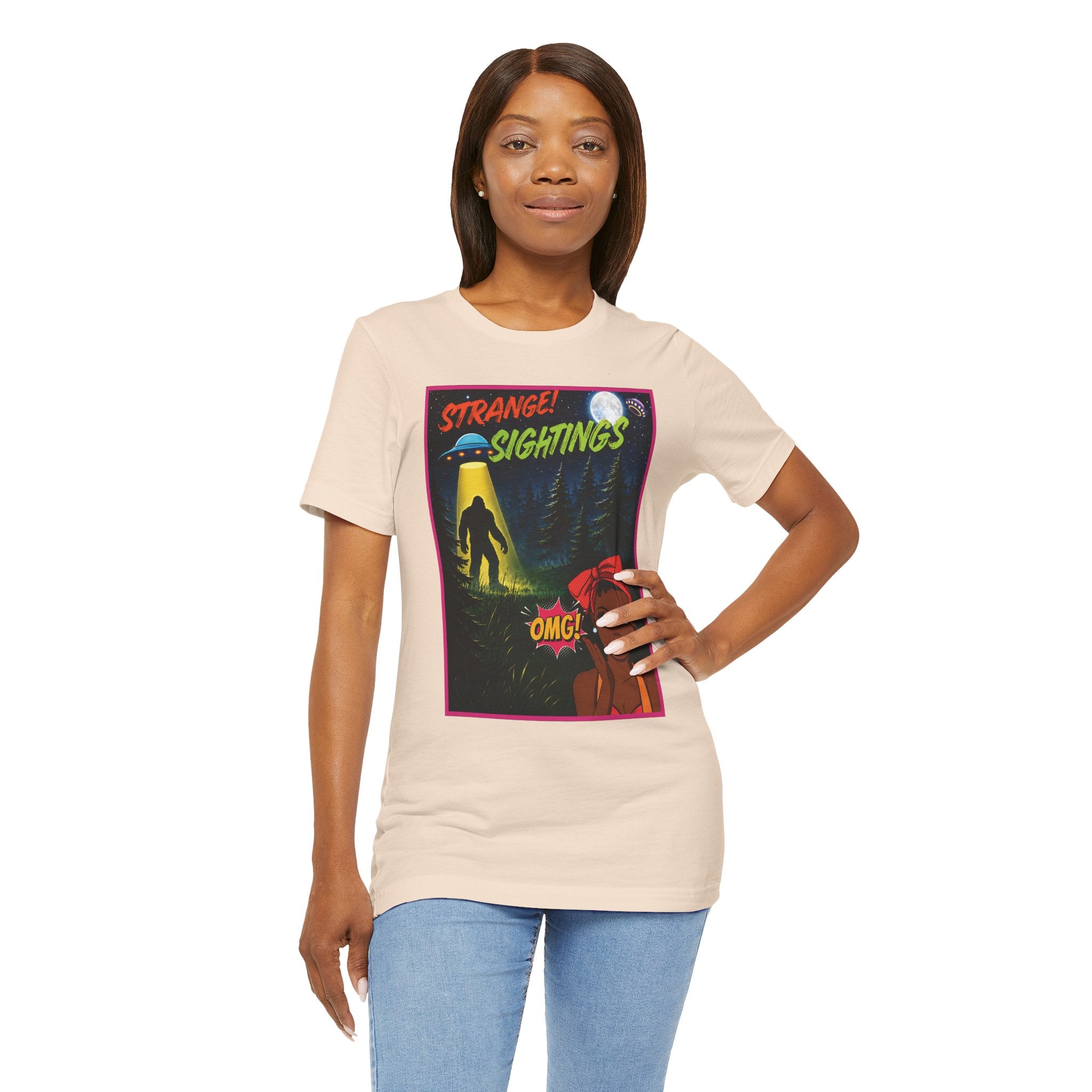 Retro 1950s UFO Bigfoot Alien Abduction T-Shirt - Vintage Sci-Fi Comic Book Graphic Tee"