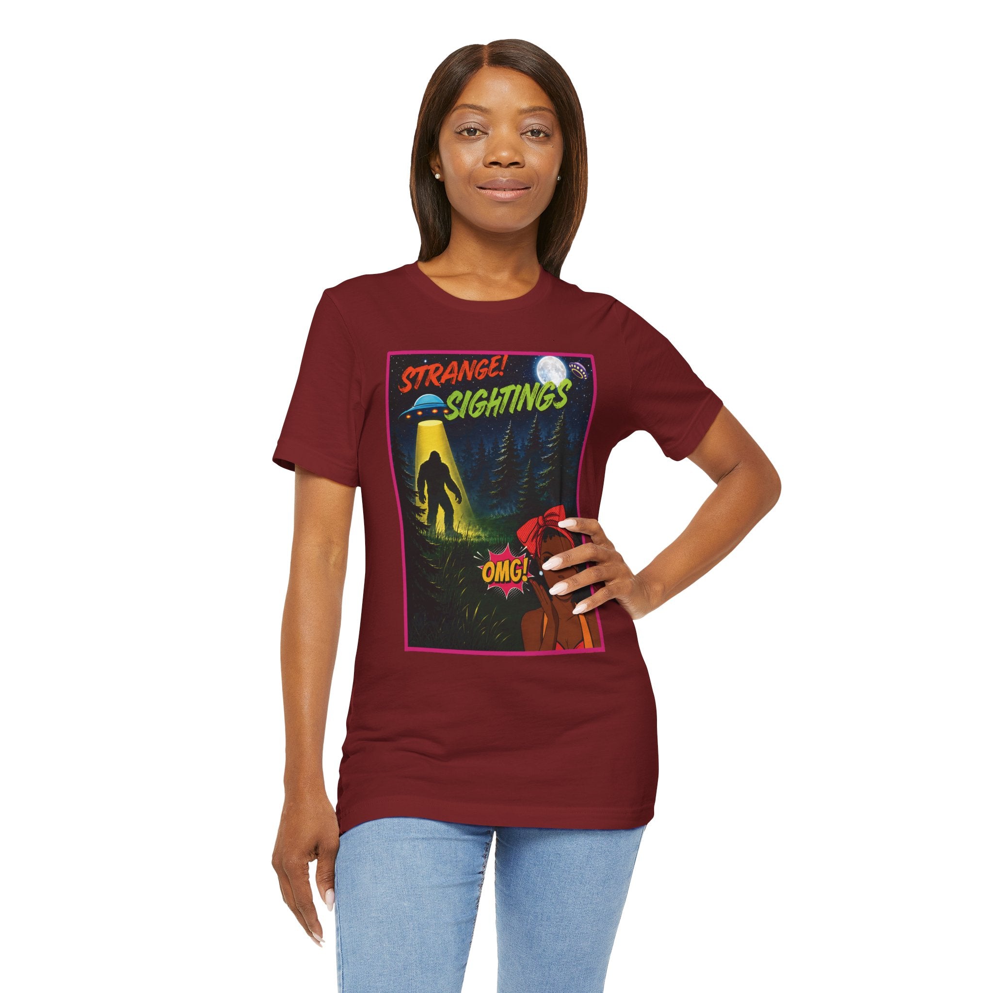 Retro 1950s UFO Bigfoot Alien Abduction T-Shirt - Vintage Sci-Fi Comic Book Graphic Tee"