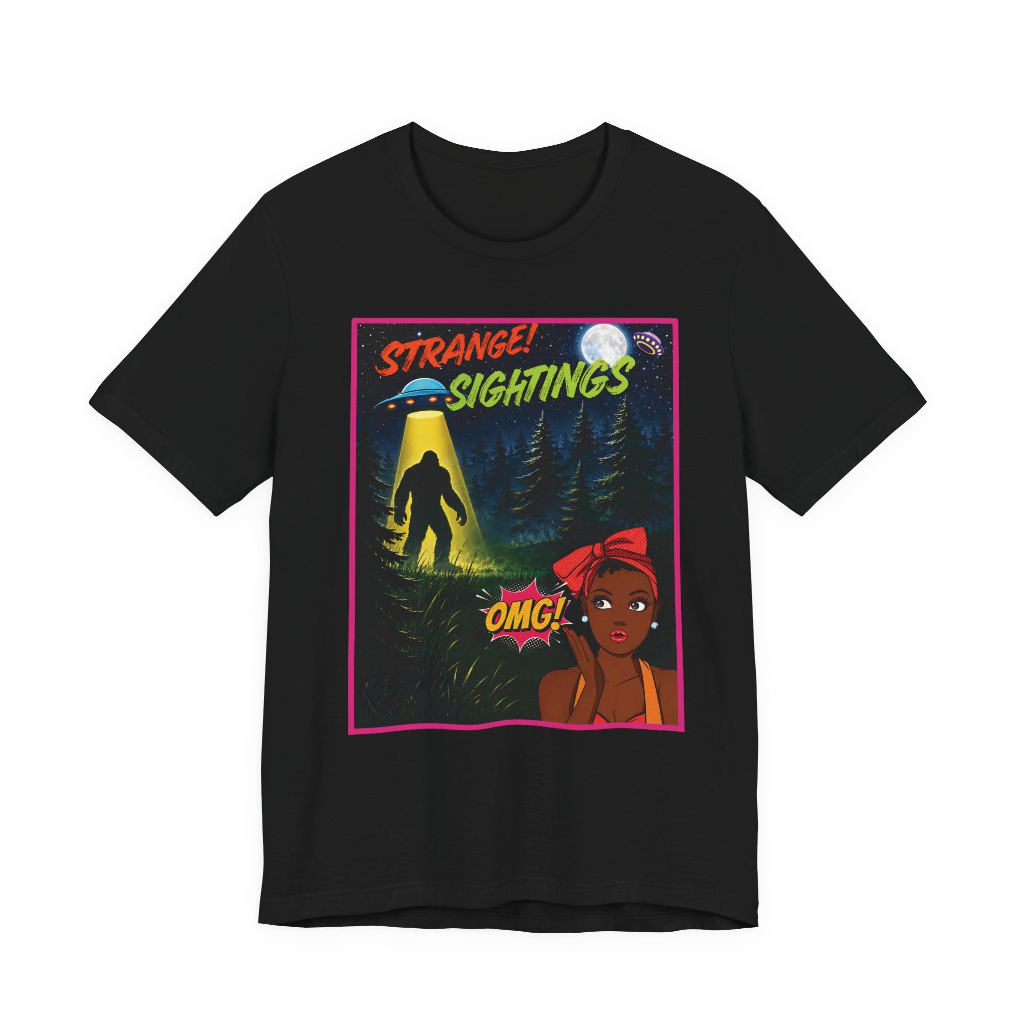 Retro 1950s UFO Bigfoot Alien Abduction T-Shirt - Vintage Sci-Fi Comic Book Graphic Tee"