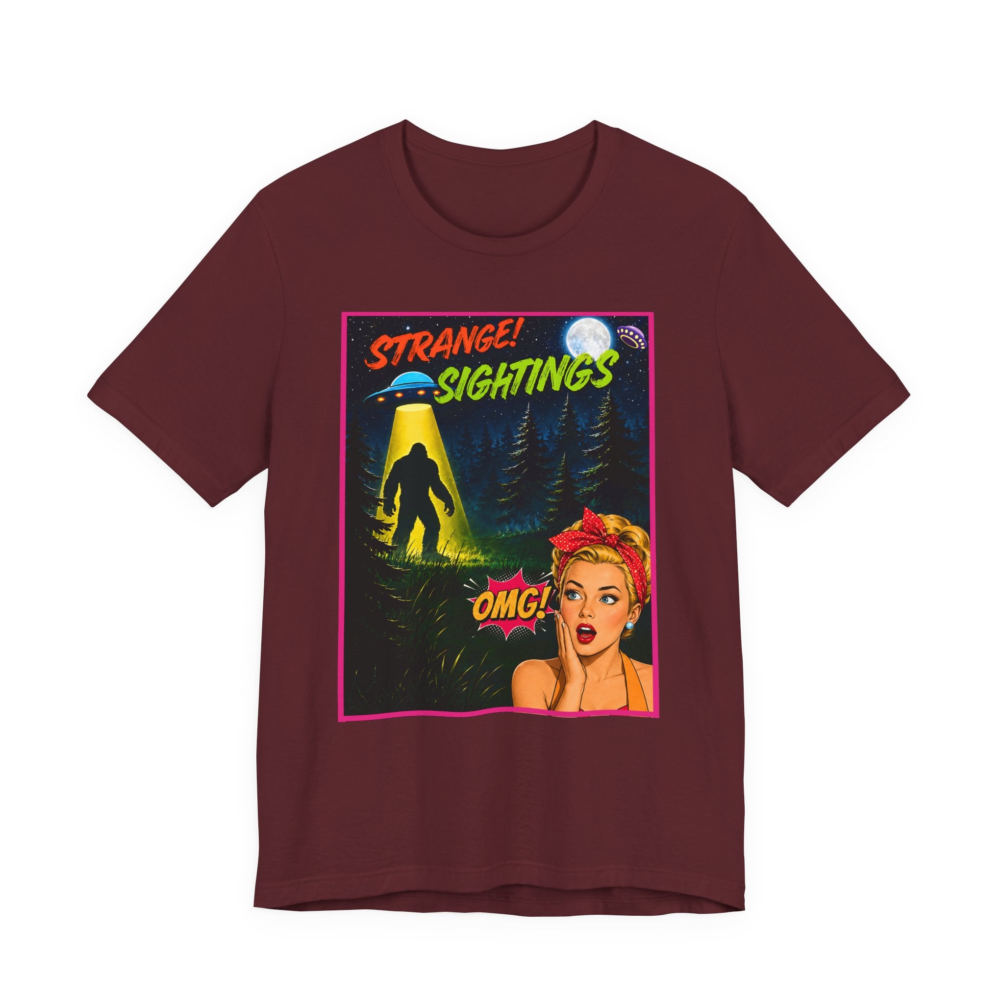 Retro 1950s UFO Bigfoot Alien Abduction T-Shirt - Vintage Sci-Fi Comic Book Graphic Tee"Retro