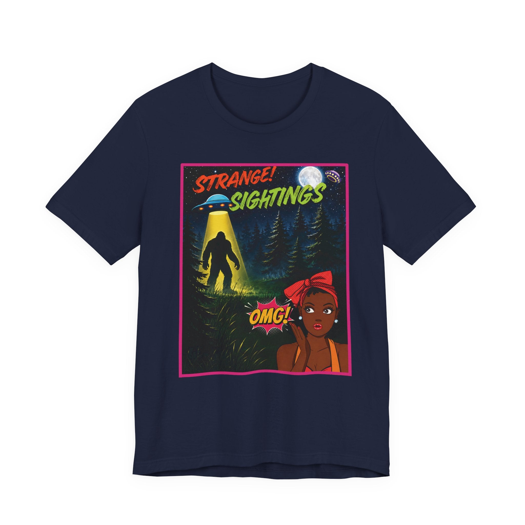 Retro 1950s UFO Bigfoot Alien Abduction T-Shirt - Vintage Sci-Fi Comic Book Graphic Tee"